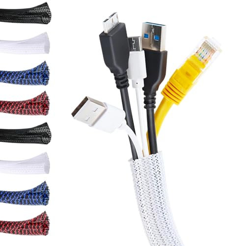 MarketConnect® Self-Closing Cable Sleeve Ø 32mm, L 4m • Gather and Conceal Cables • Perfect for Desk and TV • WHITE