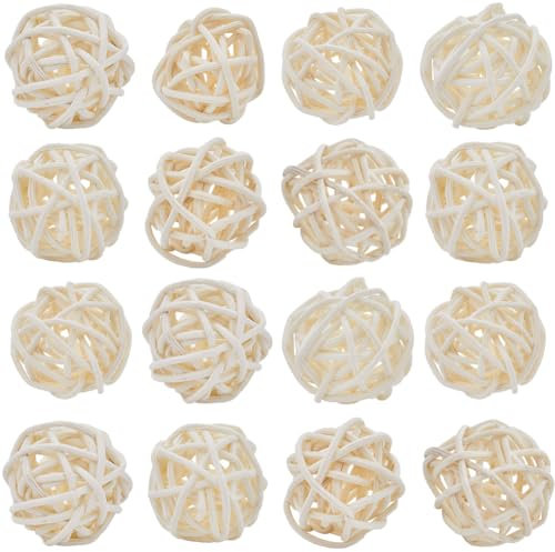 SUNNYCLUE 40 Stück Dekorativer Weidenball Gewebte Deko Bälle 3mm Weiß Kleine Runde Tafelaufsatz Schalen Kugeln Vasenfüller Rattan Bälle Für Weihnachten Halloween Baum Hochzeit Tisch Party Aufhängen D