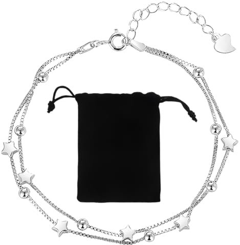 1 Stück Damen-Armband, Stern, Perle, verstellbar, für Mädchen, doppeltes Armband aus Silber, Boho, Schmuck, Geschenk zum Geburtstag für Jugendliche