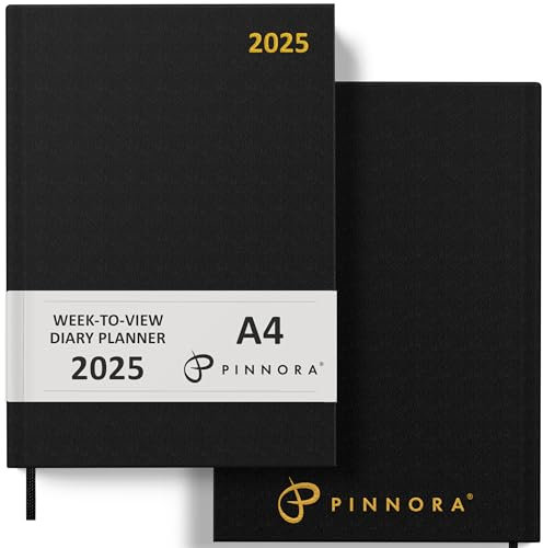 Pinnora Terminplaner 2025, A4, Wochenansicht, schwarzer Jahresplaner, Organizer, Terminplaner 2025, Wochenansicht, 2025 Planer, Zuhause, Schule & Büro, fester Einband, 2025 Tagebücher, A5 & A4 2025