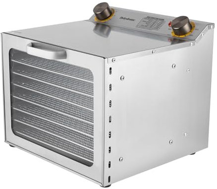 Lebensmittel-Trocknungsmaschine für Obst und Gemüse mit 400W Trockner für Küche Restaurant und Café 0-12 Stunden Timer Edelstahl (Silber, 8 Gitterroste)