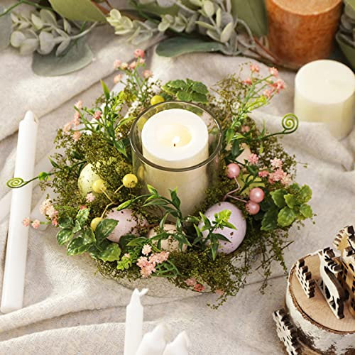 Bunte Ostereier-Glas-Teelichthalter, Tasse, Kerzenständer, Lampe, Teelichthalter mit künstlichen Pflanzen, Blumen, für Frühling, Ostern, Zuhause, Tischdekoration (ohne Kerzen)