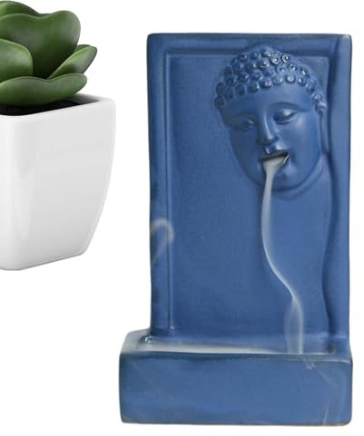 Brûleur d'encens Bouddha zen - Fontaine en cascade - Bouddha - Décoration de table en céramique pour aromathérapie, yoga, maison, chambre, bureau