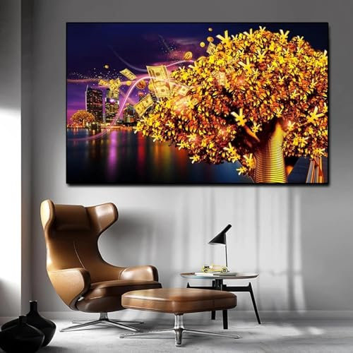 lianyibo Glücksbaum, goldenes Gemälde, Dollar, Geldbaum, nordische Landschaft, Poster, Leinwanddrucke, Wandkunst, Bilder, Zimmer, Heimdekoration, 80 x 150 cm, rahmenlos