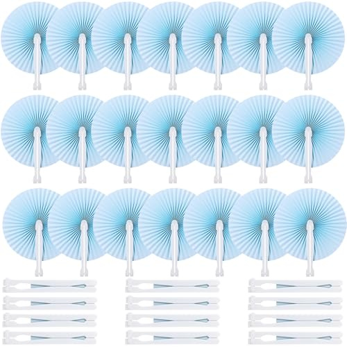 Roowest 60 Pcs Folding Hand Fans Wedding Paper Fan Bulk Decorative Handheld Fan with Handles Party Favor Guest Gift for Wedding Bridal Dancing Ceremony Reception Shower DIY Party Supplies (Baby Blue)