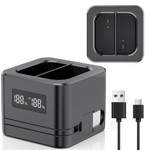 Dual Ring Battery charger/Charging Station with LED Display,Compatible with Ring Video Doorbell 2/3/4/3Plus/Spotlight Cam/Peephole/Solar Floodlight Cam,Type-C Input,Multiple Charging Options (black)