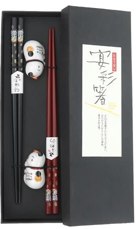 2 pares de palillos de cerámica con diseño de gato, palillos de madera de alta calidad sostenibles, reutilizables y antideslizantes, palillos de sushi para gatos y gatitos