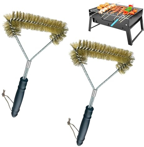 Hsyadazi 2 Stück Grillbürste Dreiseitige 30 cm – Dreieckige Grillreiniger mit Messingborsten & hitzebeständigem Griff – 360° Reinigung für Grillrost, Gasgrill, Holzkohlegrill & Gusseisengrill