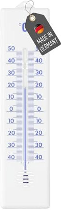 Lantelme Außenthermometer 22cm lang Temperaturanzeige -40°C bis 50°C | Analog Thermometer für Innen Außen und Garten | Kunststoff Farbe Weiß 22cm x 5,5cm | Gartenthermometer Made in Germany