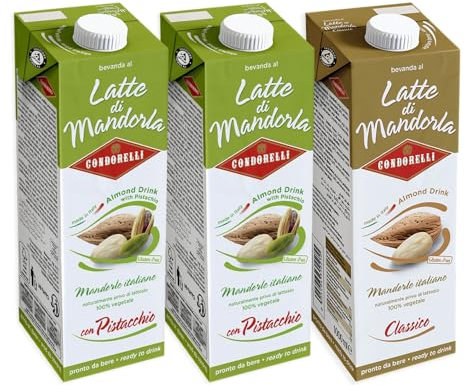 Condorelli TRIS Bevanda al Latte di Mandorla, Gusti Pistacchio + Classico 1l [2 Pistacchio - 1 Classico]