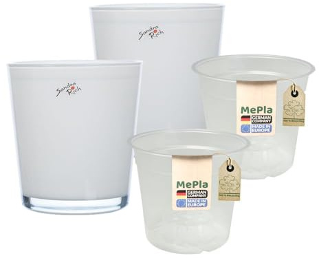 MePla - 2 Stück - Sandra Rich - Glas-Orchideenkübel ø 12,5 Weiss Pflanztopf Orchidee ø 12, hochwertiges Wohnambiente