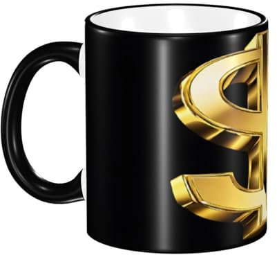 ZXMDZTSS Gold Dollar Sign -Print Colored Rim Ceramic Mug-Microwave Safe Classic Cylindrical Cup for Home & Office, Hand Wash Only