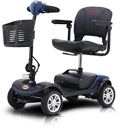 300 W Kompakter vierrädriger Outdoor-Mobilitätsroller, 15 km Reichweite, für Senioren (Blau)