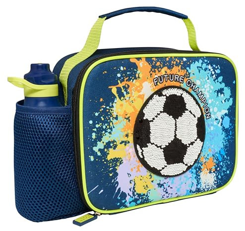 Polar Gear Football Lunch Bag with 400ml Kids Water Bottle - Back to School Supplies - 600D Polyester Insulated Bag Bottle School Combo Set - Football Gifts