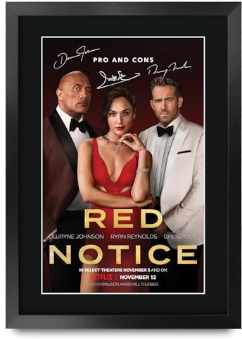HWC Trading Red Notice (2021) Dwayne Johnson Geschenke Geduckter Poster Signiertes Autogramm Foto für Fans von Film Memorabilien - A3 Gerahmt