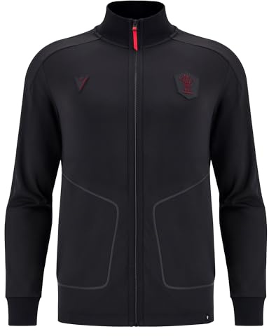 Macron Wales WRU 2025/26 Mens Anthem Jacket (UK, Alpha, L, Regular, Regular, BLACK)
