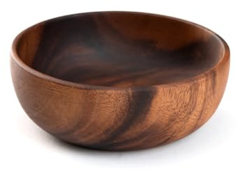 Bosiyrggrl Wooden Salad Bowl Round Dessert Displays Serving Trays Fruit Food Salads Snack Soup Bowl for Home Coffee Shop F