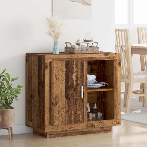QJBSAVVA Sideboard 80 cm breit Altholz Holzwerkstoff Sideboard Wohnzimmer mit Stangengriff & flächenbündiger Tür geräumiges Lowboard für Living Room Flur Kaffeebar Küche