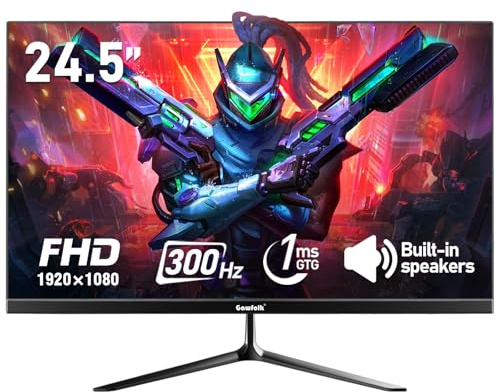 Gawfolk 24.5 Inch PC 300Hz Gaming Monitor, FHD 1080p Screen,Adaptive Sync,1ms Without Bezel, 98% sRGB, 178 ° Angle View, HDMI、DisplayPort, Compatible with Wall mounting 75 * 75MM - Black