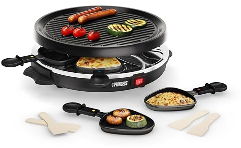 Princess Raclette 6 Grill Party - 3-in-1 Raclette and Grill - 6 Pans - Ø 30 cm - Non-Stick Coating - Dishwasher Safe - Cool Touch Handles - BPA-Free - 240 °C Max - 01.162725.02.001