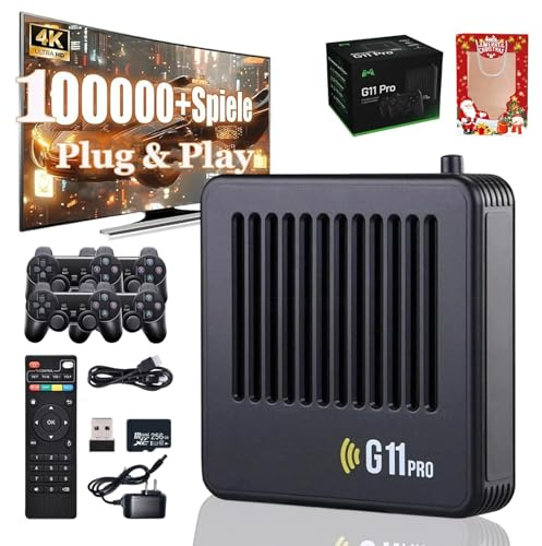 Retrowave G11 Pro 100000 Spiele, 4k HD Retro Konsole - Das Original, Retro Spielekonsole, 2.4g Wireless Controllern, Portable Plug and Play Gaming Konsole Gift für Männer,Ehemann (256GB,4 Gamepad)