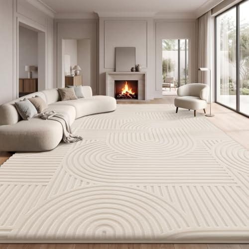 Sour Lemon Groß Teppich Wohnzimmer 160x230cm, Flauschiger Creme Teppiche | Waschbarer Kurzflor Teppich Kreis Design, Rutschfeste Teppiche für Schlafzimmer, Esszimmer, Küche und Büro