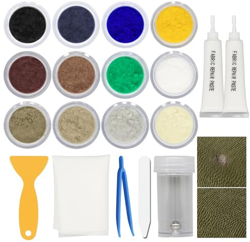 Stoff- und Teppichreparaturset 12 Farben, Autositz Reparatur Set Stoff, Stoff Reparatur Set, zur Reparatur von Rissen, Löchern und Abnutzung an Stoffen, Autositzen, Teppichen und Kleidung