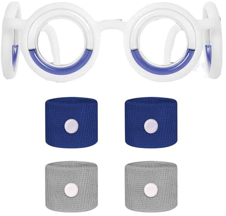 MmotZsb 1 Stück Motion Sickness Brille, Brille Gegen Reisekrankheit Mit 2 Paar Akupressur Armband, Unisex Schutzbrille Kinder Für Auto, Flugzeug Und Schiff, (Weiß)