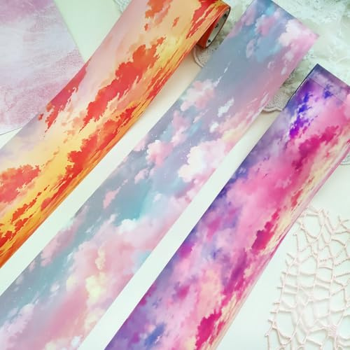 Scrapbook Stickers 3 Rolls PET Washi Tape Wolken Theme Für DIY Journaling | Arpaper Scrapbook Journaling Zubehör Asethic AUfkleber Für DIY,Fotoalbum Und Scrapbooking（Wolken 1）