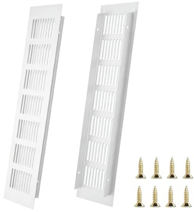 Nify - Rejilla de ventilación rectangular (80 x 300 cm, aluminio, 2 piezas, con tornillos, rejilla de ventilación, ventana y puerta para circulación de aire interior, color blanco