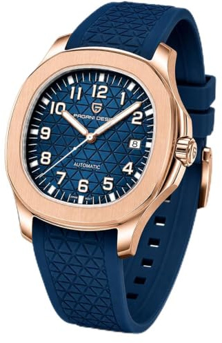 Pagani Design Automatik Herrenuhr Miyota 8215 Mechanisches Uhrwerk 41mm Edelstahl Analog Armbanduhren für Herren, Synthetisches Saphirglas Zifferblatt, 100M Wasserdicht, Kautschukband, Datumautomatik