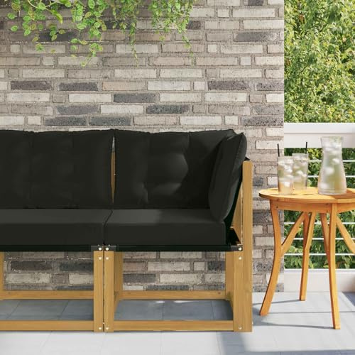Kaloriko Outdoor Ecksofa Massivholz Akazie mit Textilene Stoff Weiß, wetterfestes Garten Sofa Element, erweiterbar, mit bequemen Polster Kissen für Terrasse Balkon und Außenbereich