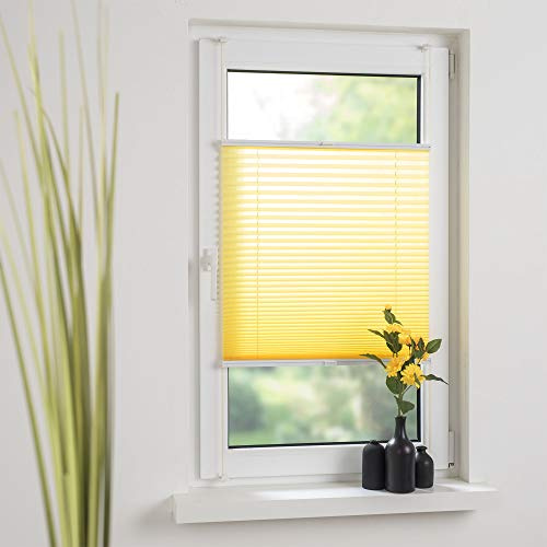 Liedeco® Plissee verspannt mit Klemmträger / 80 x 150 cm Lemon Yellow (gelb) (Breite x Höhe) / lichtdurchlässig Blickdicht und stufenlos verstellbar/leichte Innen-Montage ohne Bohren