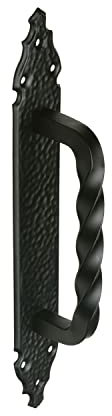 Amig - Manillon de Zamak con Placa martilleada de Acero 28x4,5 cm - Tirador para Puertas de Paso, correderas de Valla y Portones - Negro - Fácil colocación con Tornillos