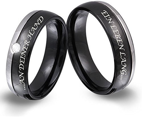 Juwelier Schönschmied - Zwei Partnerringe Freundschaftsringe Eheringe Edelstahl Zirkonia inkl. persönliche Lasergravur 54-56 151HDla - Mila