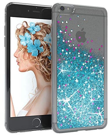 EAZY CASE Hülle kompatibel mit iPhone 6 / 6S Schutzhülle mit Flüssig-Glitzer, Handyhülle, Schutzhülle, Back Cover mit Glitter Flüssigkeit, TPU/Silikon, Transparent/Durchsichtig, Blau