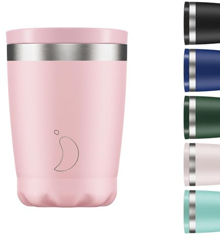 Chilly's Original Coffee Cup - Thermal Travel Mug for Cold & Hot Drinks - Reusable Cups with Lids - Double Walled Vacuum Insulated Mug - Stainless Steel - 340ml - Pastel Pink