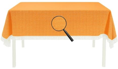 EXKLUSIV HEIMTEXTIL Gartentischdecke mit Fransen Tischdecke Classic Outdoor PVC Weichschaum rutschhemmend für Garten, Balkon, Terrasse 130x180 cm eckig orange