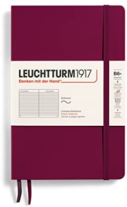LEUCHTTURM1917 359684 Notizbuch Paperback (B6+), Softcover, 123 nummerierte Seiten, Port Red, Liniert