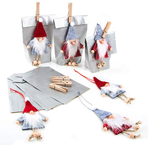 Logbuch-Verlag 6 kleine Wichtel Geschenke Verpackung zum Befüllen silber Papiertüten für Kinder Kunden Kollegen