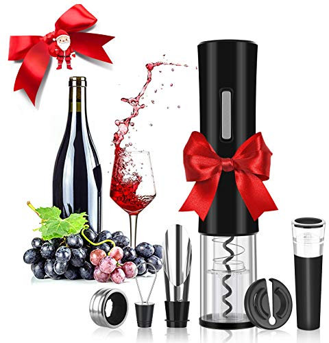 Rovtop Elektrischer Korkenzieher Wein, 5-in-1 Weinöffner Elektrisch Weinflaschenöffner mit Folienschneider, Stöpsel, Weinausgießer und Weinring Gift for Christmas, Flaschenöffner Batteriebetrieben Set
