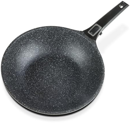 GSW 167826 Easy Click Wokpfanne mit abnehmbarem Griff, Aluminium, schwarz - ⌀28 cm