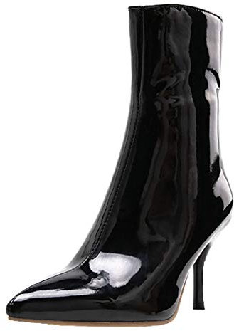 MISSUIT Damen Lack Ankle Boots High Heels Stiletto Stiefeletten Spitz mit 8cm Absatz und Reißverschluss Herbst Winter Schuhe(Schwarz,43)