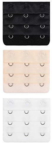 Lansonee 3 Pcs Women Comfortable Bra Strap Extenders Extensions Elastic Extender Set 3 Hooks (White, Black, Beige)