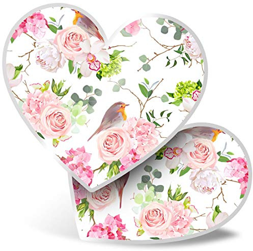 2 x Herz Aufkleber 7,5 cm - Pretty Robin Bird Pink Rose Flower Laptop Tablet Gepäck Scrapbook #15920