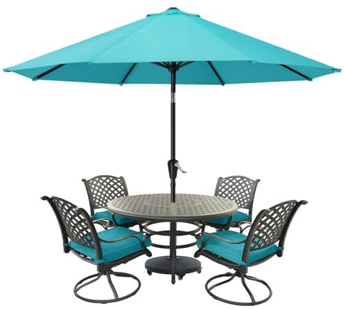 MasterCanopy 270 cm Sonnenschirm neigungsverstellbar, mit 8 Rippen und Kurbel, für Patio, Garten, Terrasse, Markt, Türkis