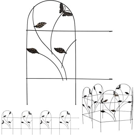 10 tlg. Beetzaun, Beetumrandung für Garten, Dekozaun Metall, Schmetterling Design, HxB: 46 x 500 cm, Zierzaun, schwarz