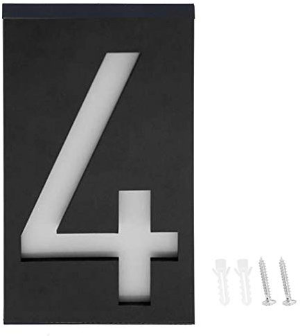 Luz de número de casa solar LED Placa de puerta Luz de dirección de la puerta Letrero de dirección LED iluminado Placa exterior para el hogar(number 4)