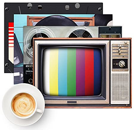 Kina - TV0003 Lot de 4 Sets de Table Américain Lavable Anti-Rayures Effet Lin Réutilisable - Ne Passe Pas au Lave-Vaisselle - Design Vintage TV Mesure 45x32 cm