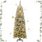 GYMAX Albero di Natale Slim 180 cm, Illuminato con 250 Luci Incorporate a LED, 500 Rami Innevati in PVC, Supporto Pieghevole in Ferro, Divisibile da Montaggio e Trasporto, per Interno/Esterno